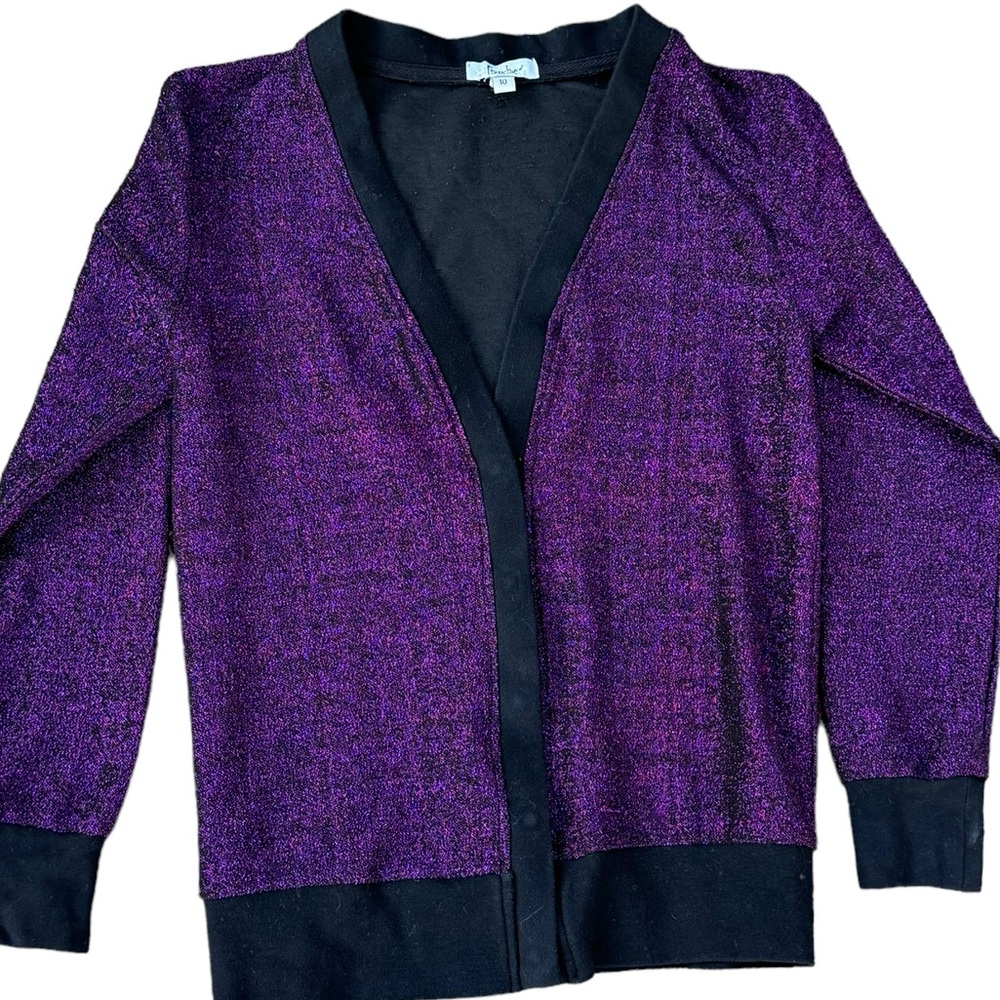 Frenchie girls youth shimmering purple b-neck cardigan size 10
